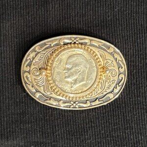 Vintage 1972 Eisenhower Liberty Dollar Belt Buckle Gold Black 3.5"W x 2-3/8"H